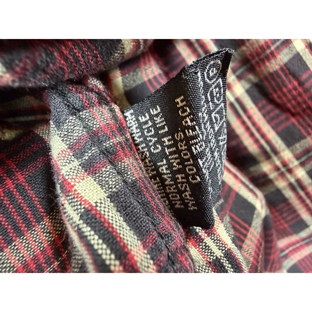 VTG Polo Jeans Co Ralph Lauren Shirt Mens L Burgundy Plaid Flag Pocket Cotton